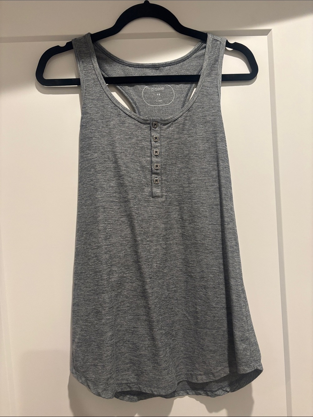 oiselle Gray Henley Tank with Button Placket